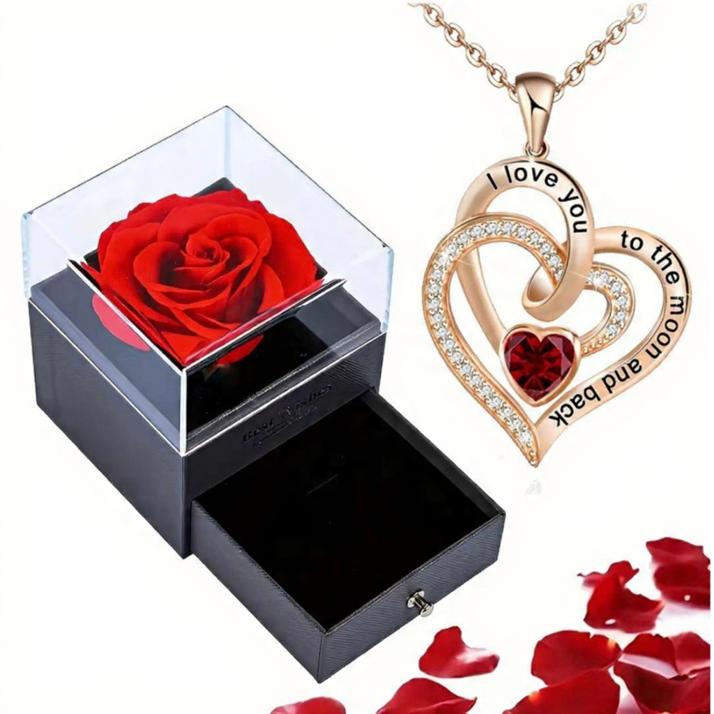 Collier Cœur présenté dans une Boîte Cadeau Fleur de Rose