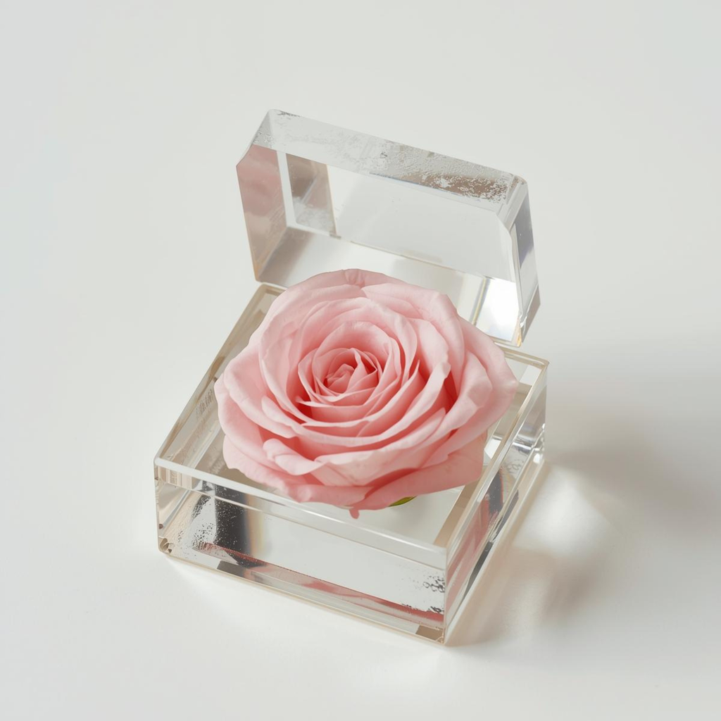 Rose Éternelle Aplatie – Boîte de Cristal Carrée Ouvrable
